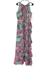 NWT  Eliza J Women's Dress Floral-Print Ruffled Halter Maxi  Size 8
