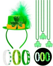 St. Patrick's Day Leprechaun Hat Headband Shamrock Mini Top Hat Green Feathers