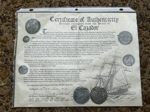 1783 8 Reales Spanish Colonial Shipwreck Coin Mexico - El Cazador W/ COA