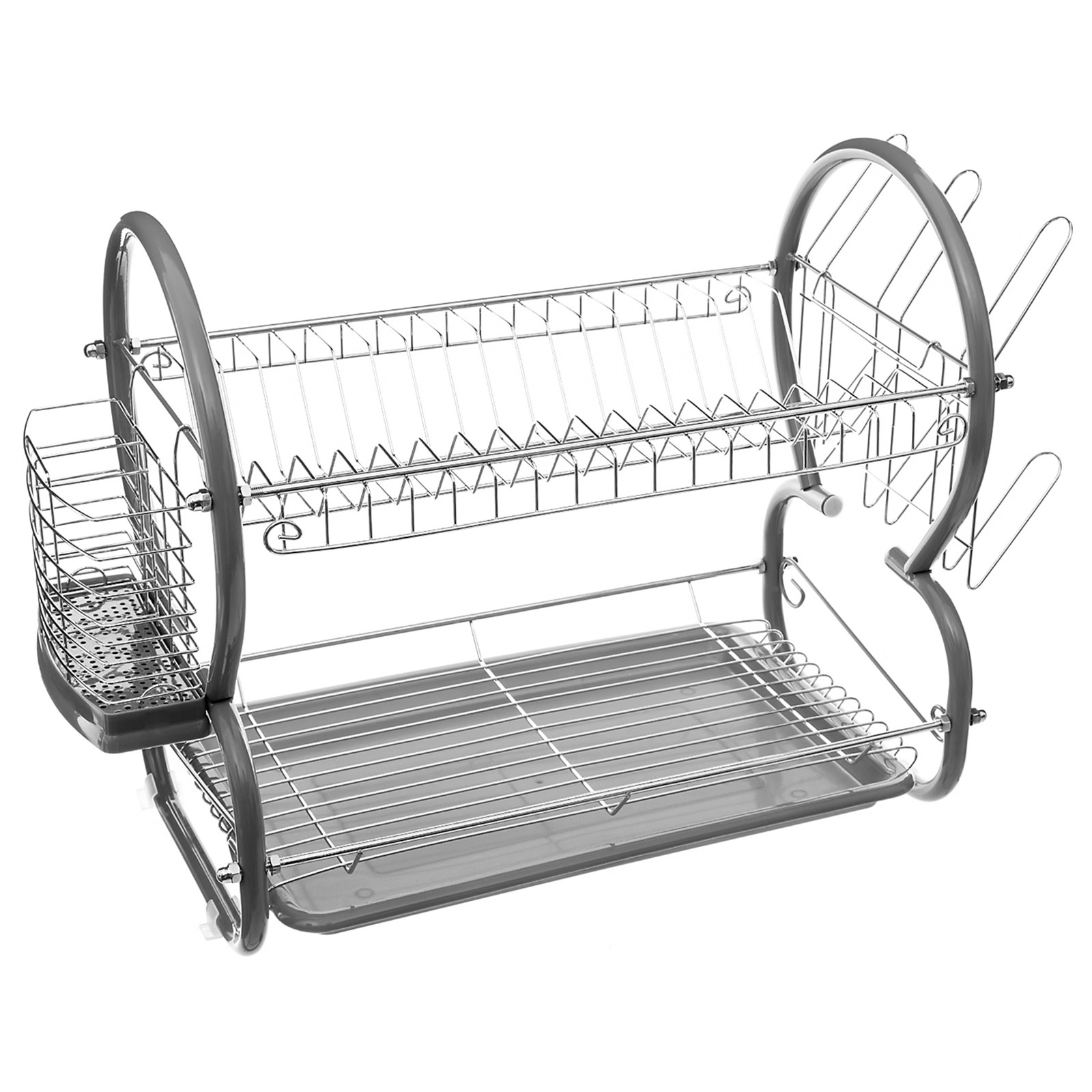 Egouttoir à vaisselle 2 étages en inox noir pour 17 assiettes avec porte-couverts