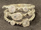 Retired Vintage 925 Sterling Silpada Israel 3 Twisted Bands & 7 Bezel Set Stones