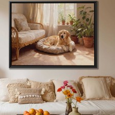 Golden Retriever Oil Painting Dog Wall Art Cozy Living Room Decor Canvas Print