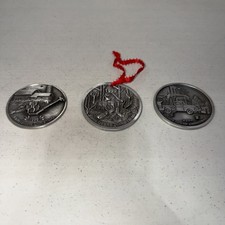 Set Of 3 John Deere Pewter Christmas Ornaments 1998, 1999, 2000 By SpecCast
