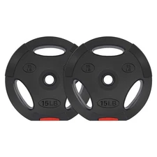 Signature Fitness Standard 15lb Coded Olympic Weight Plate, Black(2pc)(Open Box)