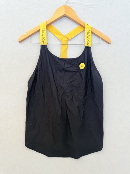Nicky Kay Women Gym Singlet Tank Top Navy Blue Yellow Workout Size Medium M