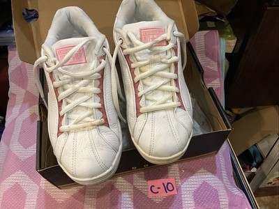 Converse All Star Ladies Athletic Shoes White trimmed in Pink Sz 7.5 See Pics