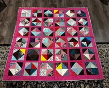 Vintage 1930's - 60's Patchwork Fabric Homemade Quilt Tp 59 by 59"