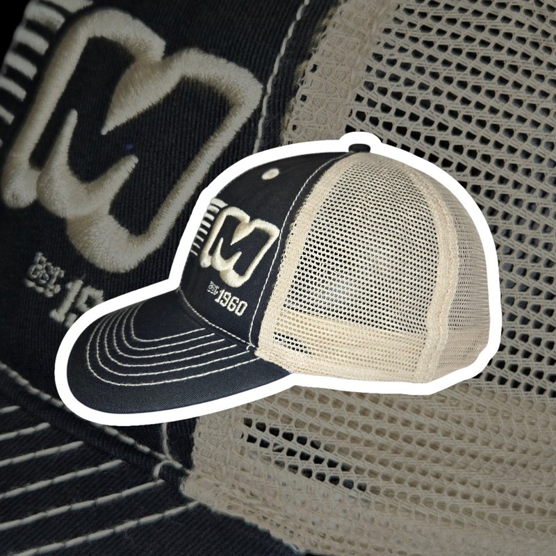 Menards-branded trucker hat Adjustable Mesh Back in navy blue and beige