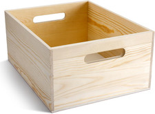 Large Wooden Box with Hand Holes, 15 X 12 X 7 Inches Unfinished Pine Wood Box fo