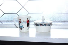 Figgjo Flint Norway Vintage Hardanger Dancers Creamer And Sugar Bowl & Lid