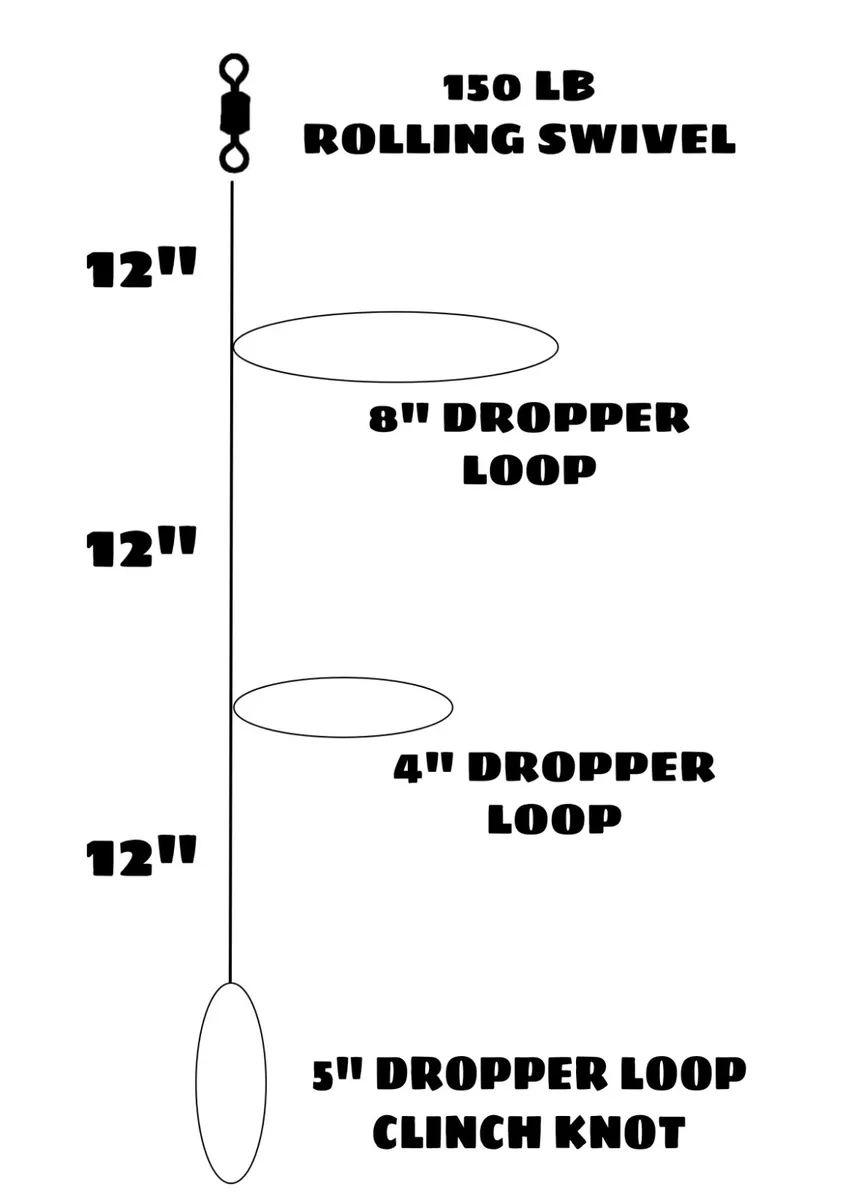 Hi Lo Fishing Line Only 8 Top 4 Bot Dropper Loop 30 or 40 lb