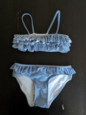 NWT H M Blue Striped Ruffle Tiered Two Piece Swim Suit Girls 4-6 Years
