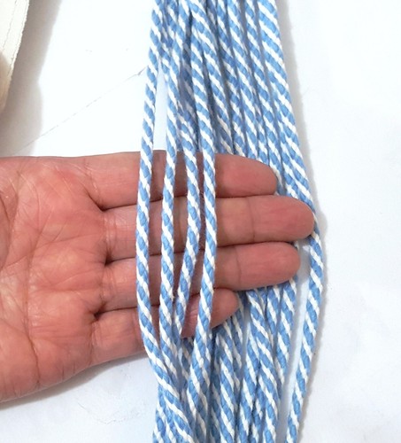 3.5mm wide- White w/ Lt Blue Braided Cotton Blend Cord String Drawstring CC39 - Picture 6 of 7
