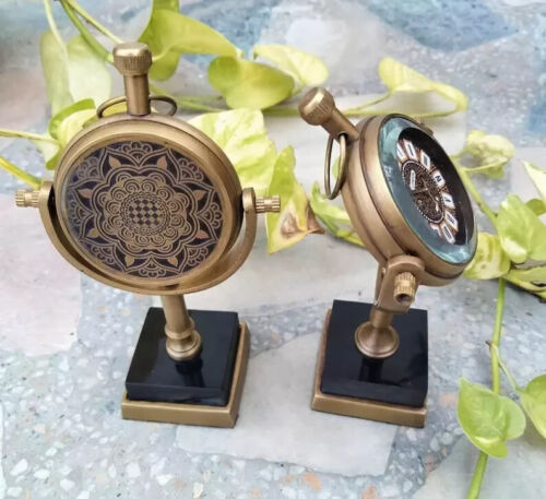 Table Clock / Small Brass Office clock - Marble Base Deskclock - Antique Replica - Picture 6 of 6