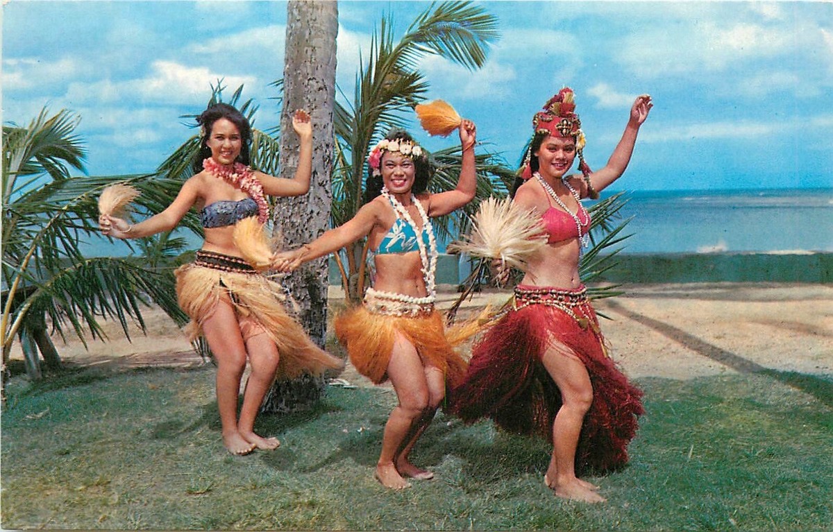 ヴィンテージ60s　ハワイフラダンサー Hawaii 1960s Sexy Native Tahitian Hula Dancers Postcard Roberts