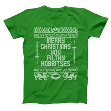 You Filthy Hobbitses Merry Christmas  Funny Humor Green Basic Men's T-Shirt