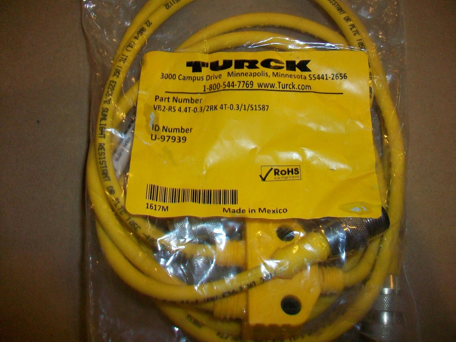 Câble De Connexion Rapide TURCK VB2-RS 4.4T-0.5/2RK 4T-1/1 - Neuf, Stock Surplus (emballage Avec Traces)