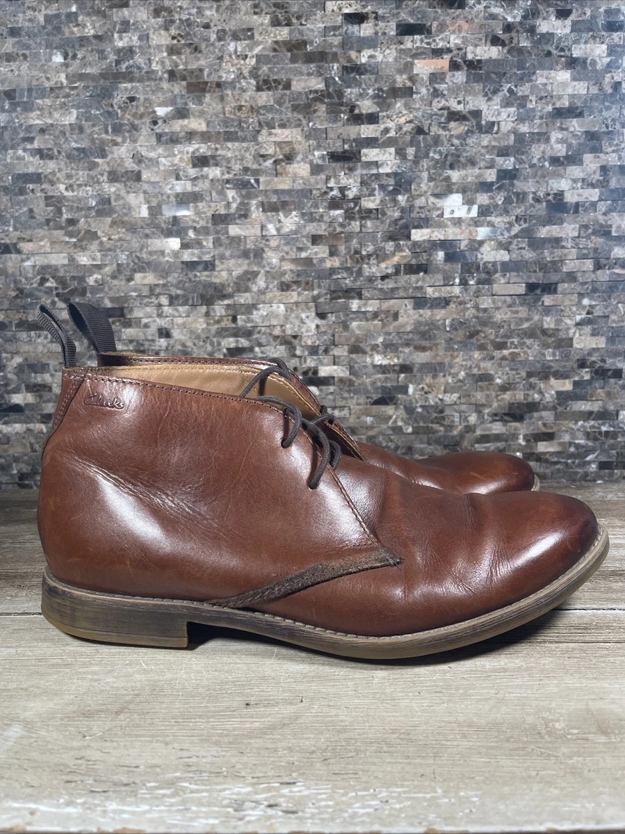 Clarks 1825 Montacute Duke Leather Brown Patina Chukka Mens Shoes SZ 8.5 | eBay