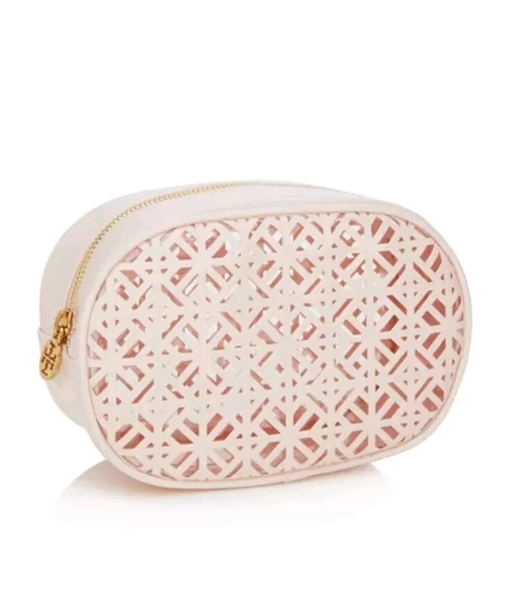 Bolso de Cosméticos Tory Burch Rosa Claro Charol Corte Láser Estuche Nuevo en Caja Foto 4 de 4