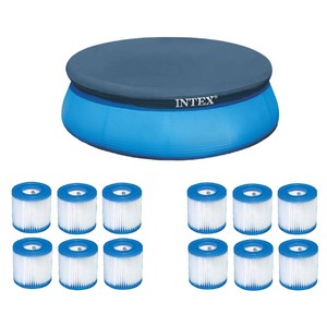 Intex 8' Above Ground Pool Vinyl Cover Tarp & Type H Easy Set Filter (12 Pack) - Click1Get2 Promotions