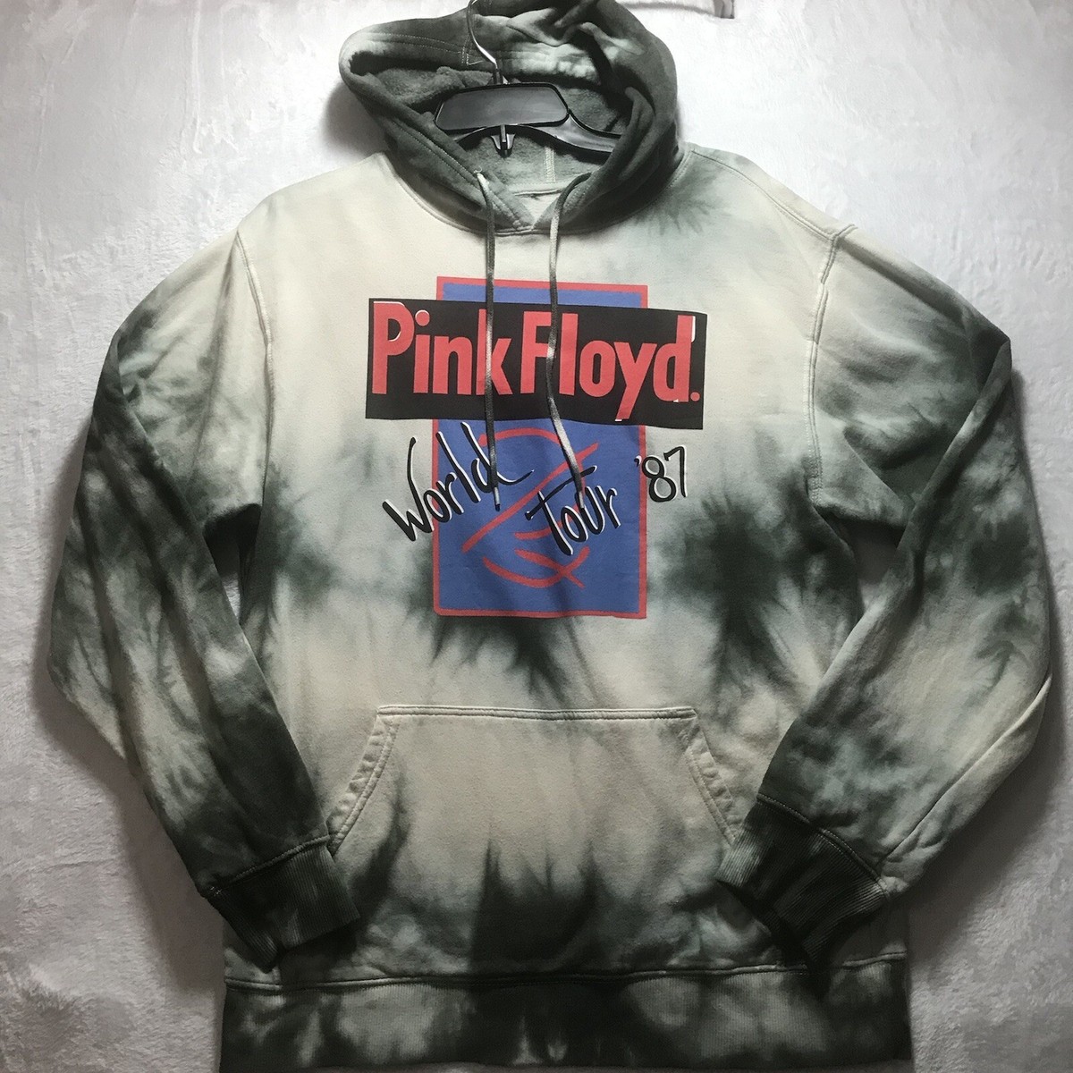 Pink Floyd Hoodie Mens World Tour 87 Tie Dye Gray Long Sleeve