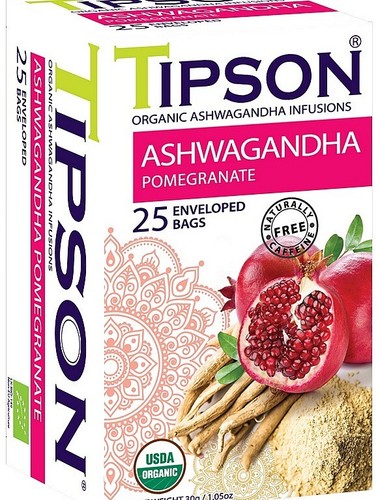 Tipson Ashwagandha Pomegranate Tea Organic Pure Ceylon Herbal Infusions 25 Bags - Picture 2 of 5