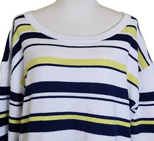T by Talbots Women's White, Blue  Green Horizonal Stripe Spring/Summer Sweater