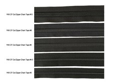 YKK CF Coil Zipper Chain Tape 3, 4.5, 5, 8 or 10 - Long Sliders / Stoppers