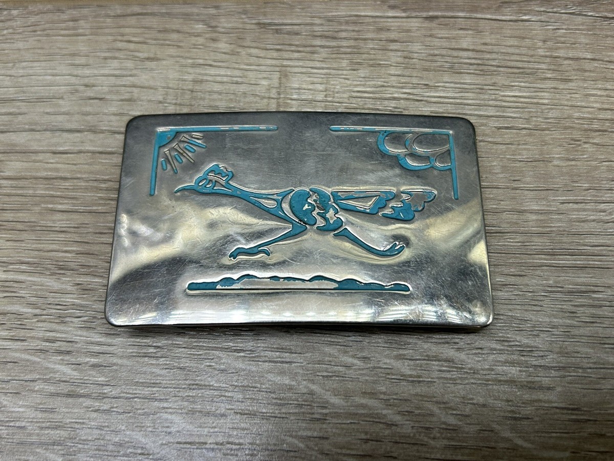 Chambers  ベルトバックル  Made in USA Vintage Chambers Belt Co. Turquoise Look Silver-Tone Road Runner