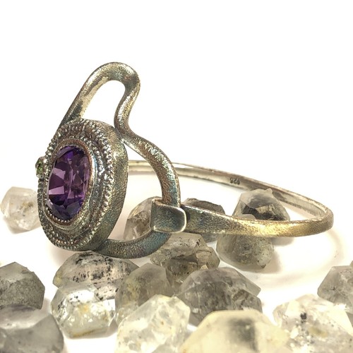 140 Ct Tw Natural Amethyst and Tsavorite Garnet Sterling Silver Bracelet Size 7 - Picture 7 of 12