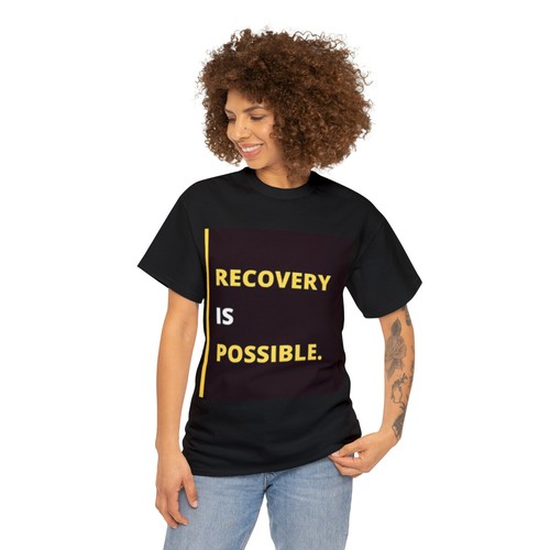Camiseta de algodón pesado negra unisex inspiradora Recovery Is Possible - Imagen 4 de 13