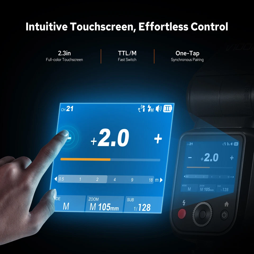 US Godox V100N V100-N 2.4G TTL HSS Li-ion Flash Speedlite Touch Screen for Nikon - Image 4 of 4