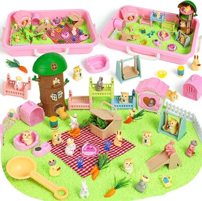 38pcs Sensory Sand,Rabbit & Hamster Camping Play Sand Kit with 2.2lb Sand Toys