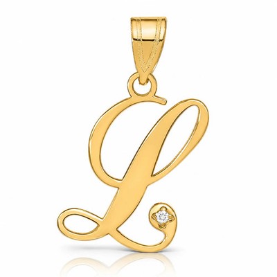 14K Gelbgold 14KY Schrift Buchstabe L Initiale Anhänger mit Diamant
