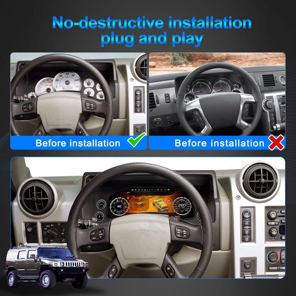 Instrumento velocímetro digital LCD de 12,3 pulgadas para Hummer H2 2003-2009 Foto 2 de 4