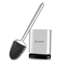 Toilet Brush and Holder Set - Flexible Toilet Bowl Brush Head with Silver-1pcs