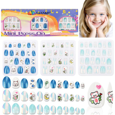 72 Pieces Press on Nails Girls,  3 Pack Children Fake Artificial False Nail Tips