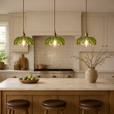 Green Glass Pendant Light Vintage Brass Hanging Lamp Kitchen Island Lighting
