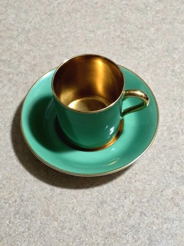 PARAGON Teacup & Saucer Green Gold Inside Cup Rare Vintage 