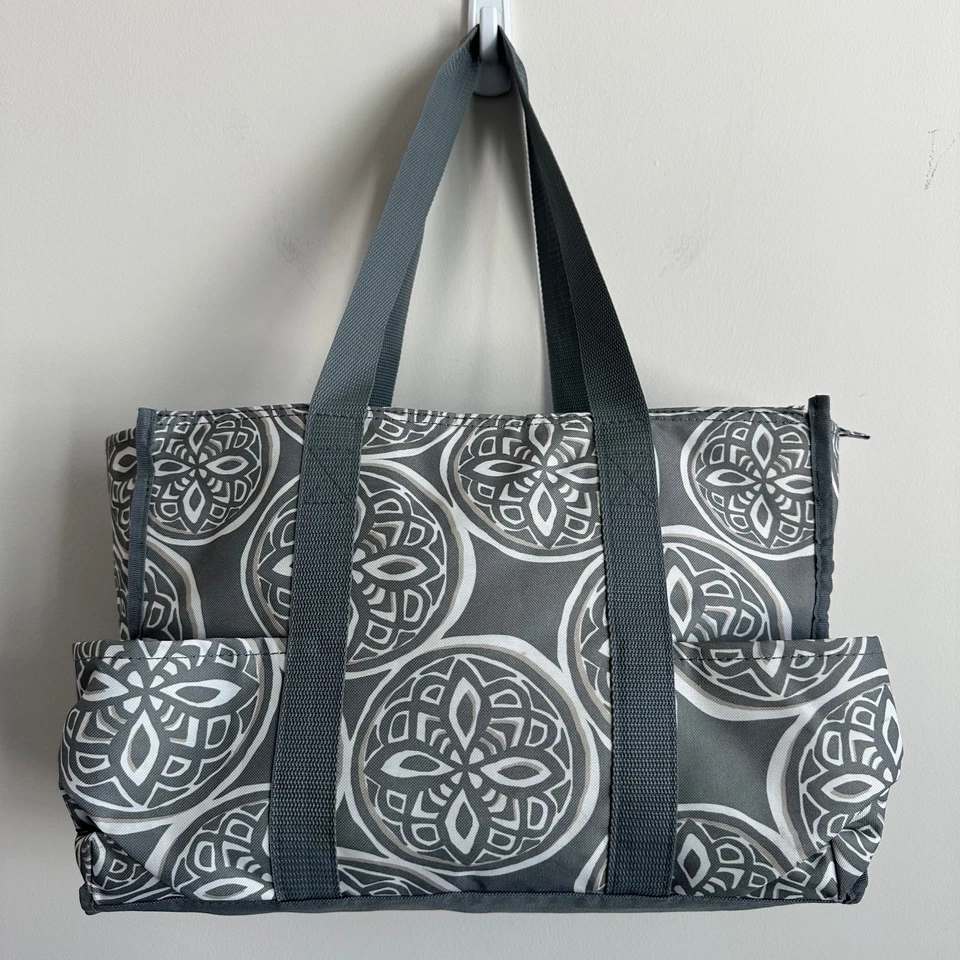 Bolso de Mano Thirty-One Woodblock Caprichoso Cremallera Superior Organizador Utilidad Llevar Todo Foto 2 de 4