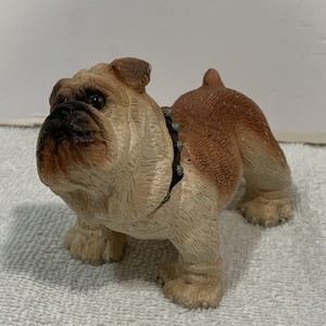 American Bulldog Standing Figurine with Glass Eyes Black Spike Collar 3.5”x4.5”