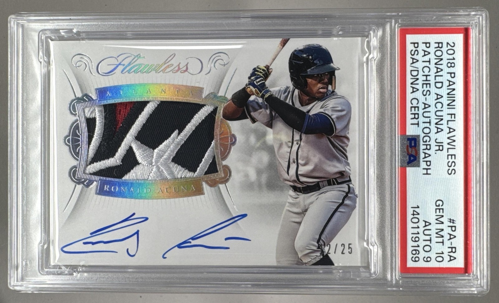 Ronald Acuna Jr 2018 Panini Flawless RC Logo Patch Auto 12/25 PSA 10 DNA 9