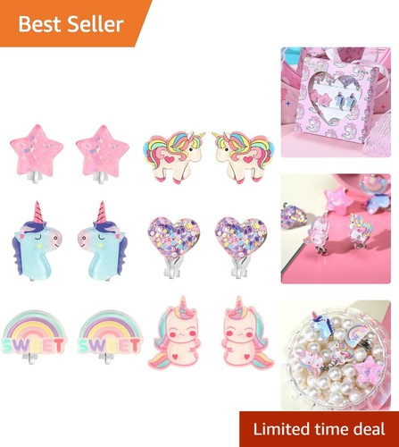 Cute Rainbow Clip On Earrings for Girls Kids Party Favor - Picture 1 of 7