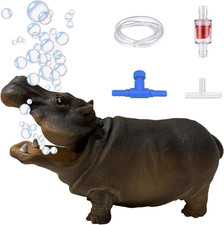 Fish Tank Bubbler Decorations Aquarium Ornament Kit with Air Stone Pump - Hippo
