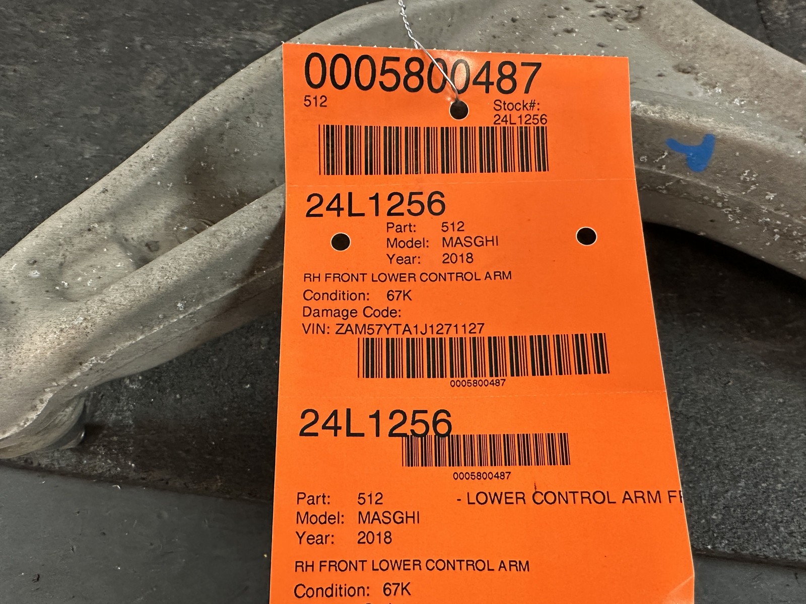 2015 MASERATI GHIBLI FRONT PASSENGER RIGHT RH LOWER CONTROL ARM
