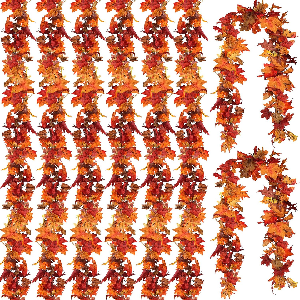 8 Pack Fall Leaf Garland, Hanging Fall Vines Autumn Garland Artificial ...