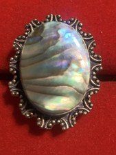 Vintage Large STERLING SILVER ABALONE RING Marked 925 Stunning Colors Size 8
