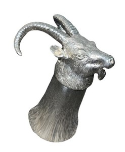 Vintage Pewter Bull Steer Head Stirrup Cup 5 Inch Tall Hunting Cabin Barware