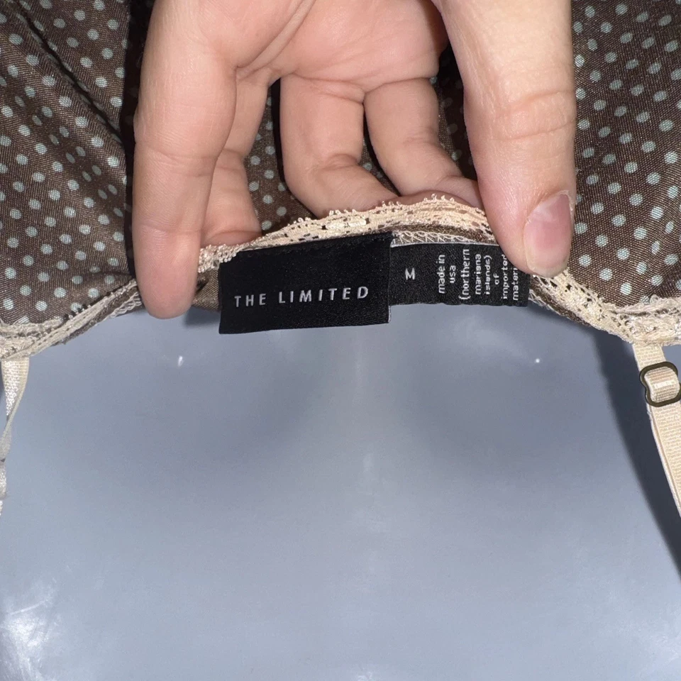 Camiseta sin mangas vintage The Limited Y2K marrón lunares encaje ribete talla mediana coqueta Foto 3 de 4