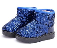 Boy's Girl's Warm Winter Sequin Waterpoof Outdoor Snow Boots 1 Little Kid Blue